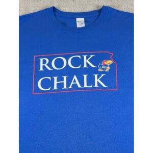 KANSAS JAYHAWKS "Rock Chalk" Men's Size 2XL Blue T-Shirt Gildan Tag NCAA College